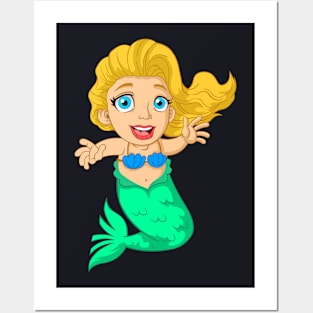 Mermaid cartoon Posters and Art